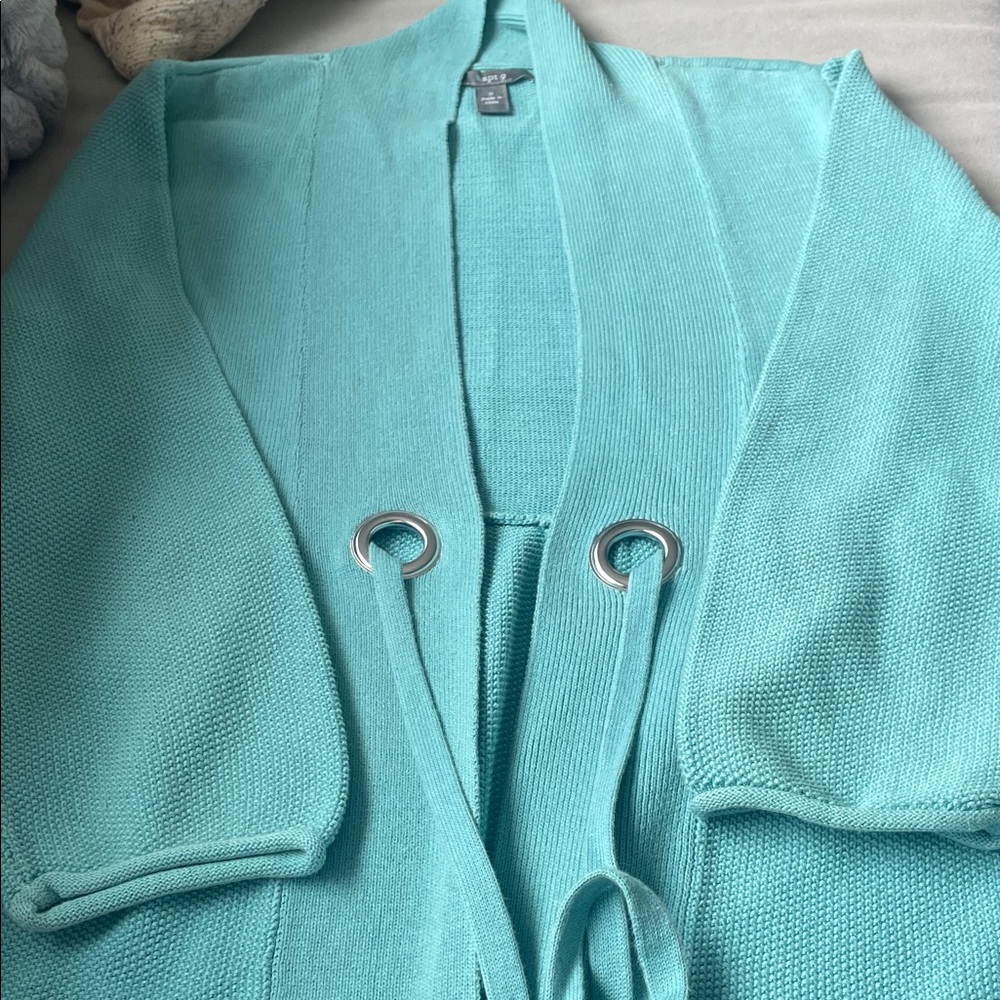 Apt 9 Open-Front Belted Cardigan with Grommet Details and Rolled Cuff and Hem - Picture 7 of 12